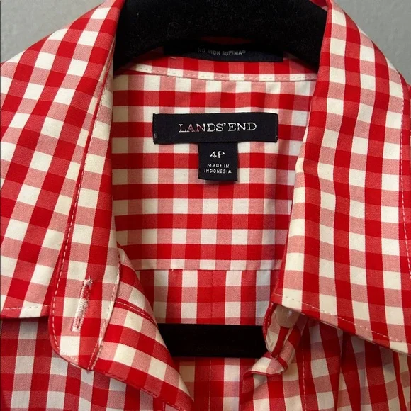 Lands’ End Red white gingham sleeveless shirt cotton size 4 P - Picture 3 of 10
